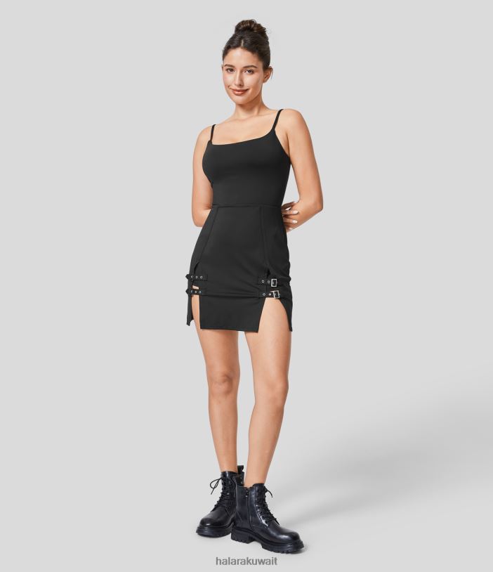 ملابس أسود TDP4N1025 نحيف Halara فستان بودي كون قصير بدون ظهر وإبزيم قابل للتعديل 2 في 1