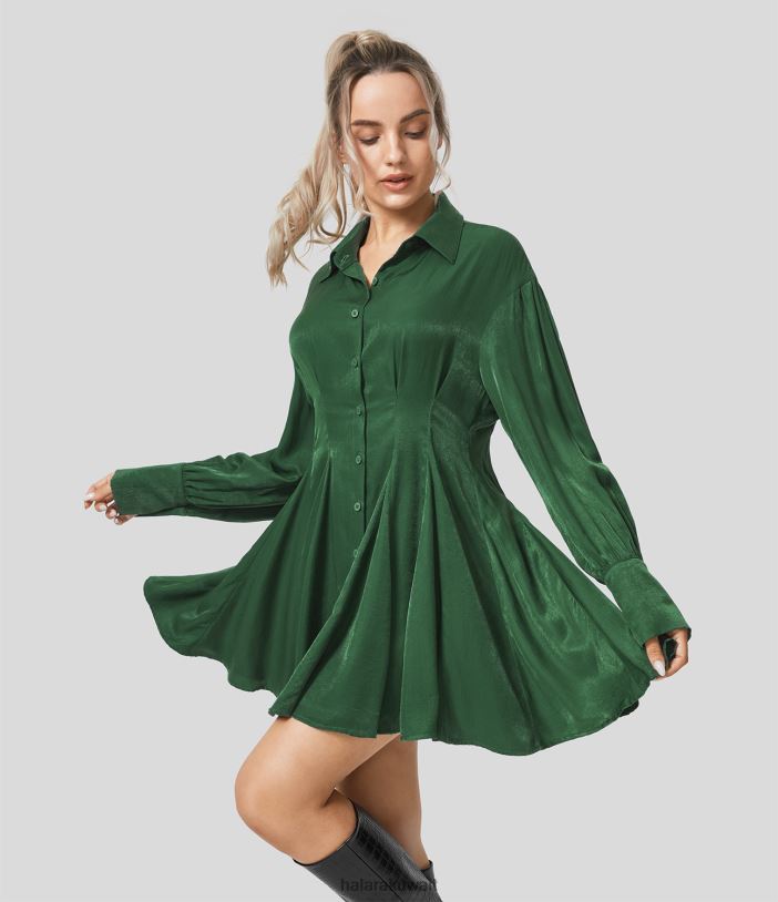 ملابس عدن TDP4N1046 نحيف Halara فستان قميص قصير بياقة وأكمام طويلة