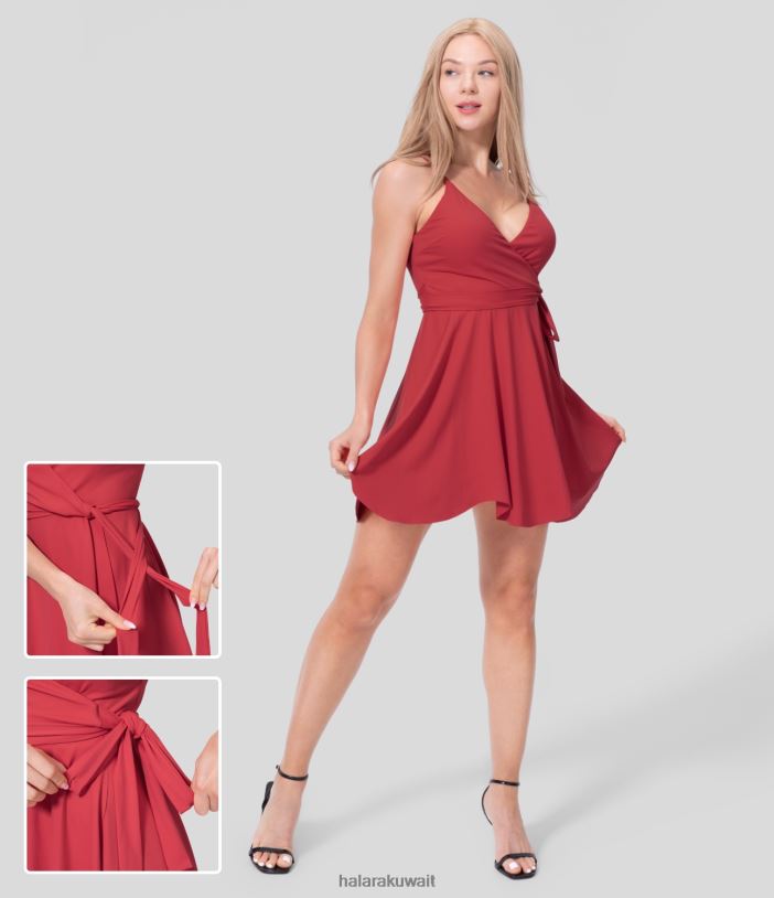 ملابس السالسا TDP4N1057 نحيف Halara فستان كاجوال قصير بشريط قابل للتعديل وربطة ظهر وربطة عنق جانبية ملفوفة وكشكشة سهلة الارتداء