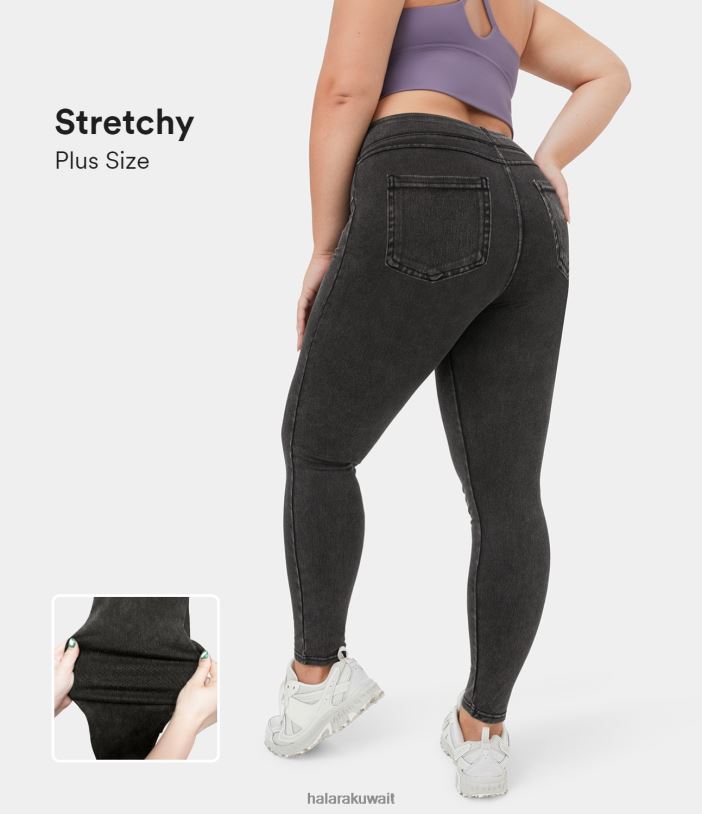 ملابس الدنيم الرمادي الداكن TDP4N108 نحيف Halara سروال جينز سحري عالي الخصر وجيب جانبي خلفي ومتماسك ومطاط بالإضافة إلى حجم طماق كاجوال