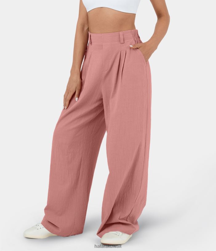 ملابس روزيت TDP4N114 نحيف Halara بنطال قطني غير رسمي واسع الساق وجيب جانبي مطوي وخصر مرتفع