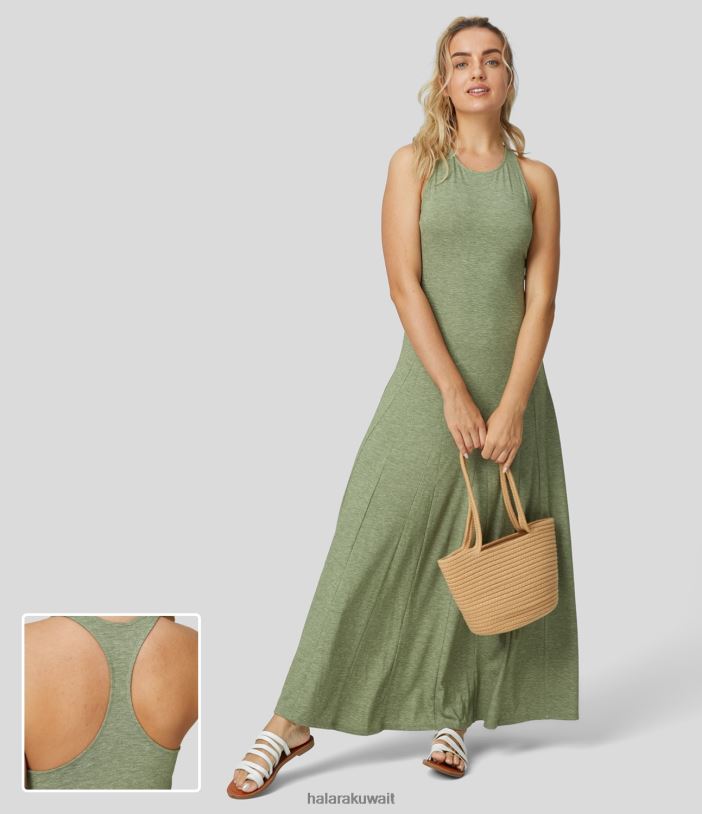 ملابس خيوط زهرية خضراء فاتحة TDP4N1164 نحيف Halara فستان ماكسي كاجوال فضفاض بدون أكمام وظهر متسابق