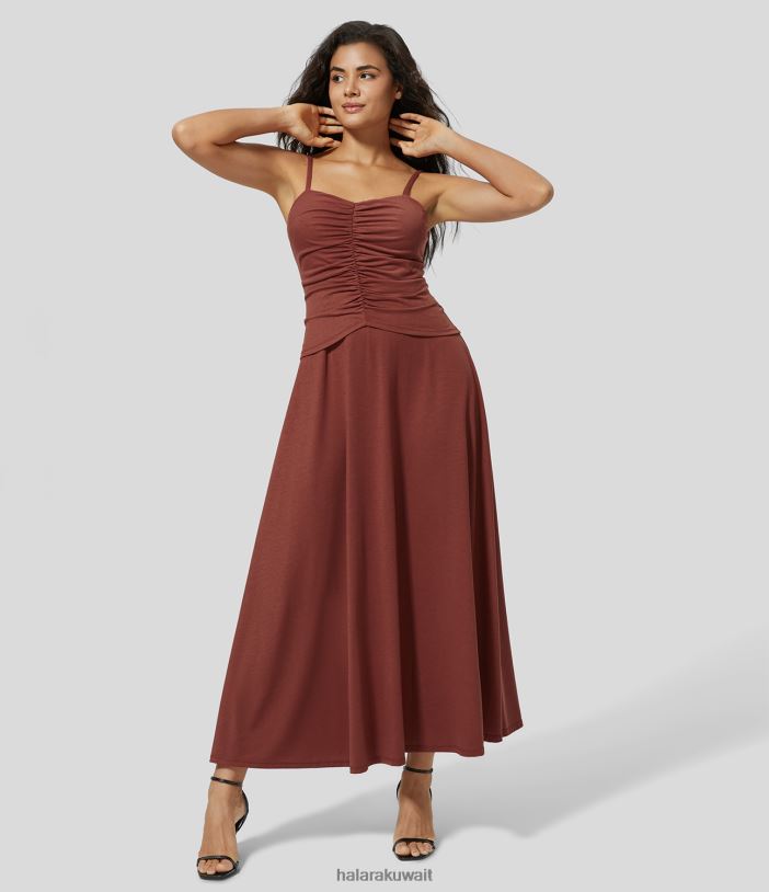 ملابس تفاحة متبلة TDP4N1184 نحيف Halara فستان ماكسي كاجوال سهل الارتداء بدون ظهر ومكشكش