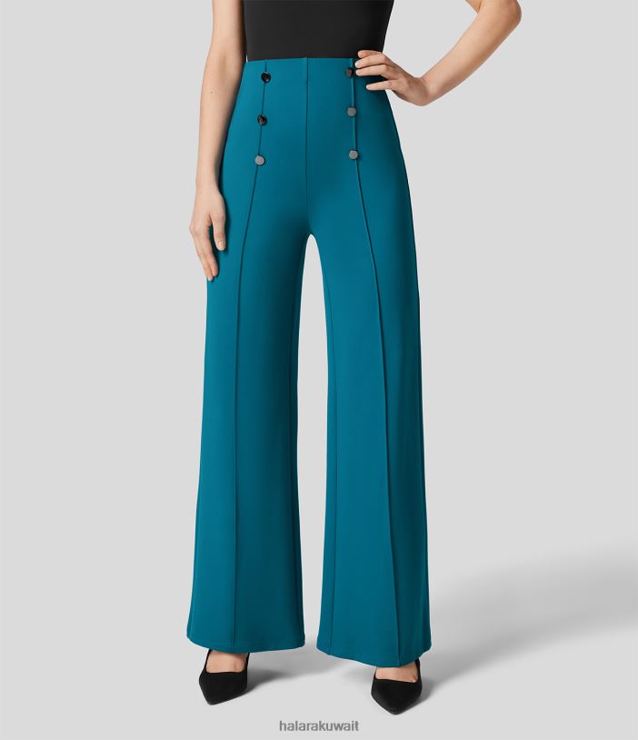 ملابس البط البري الكريستال TDP4N118 نحيف Halara بنطال عمل واسع الساق وجيب بأزرار وخصر عالي