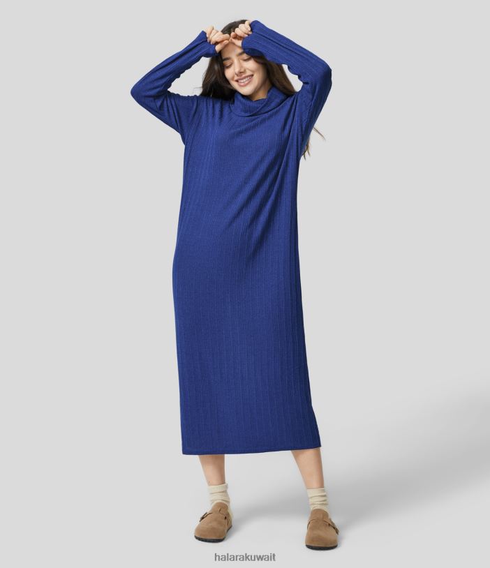 ملابس إبداعي TDP4N1214 نحيف Halara فستان ميدي كاجوال بأكمام طويلة ورقبة طربوش