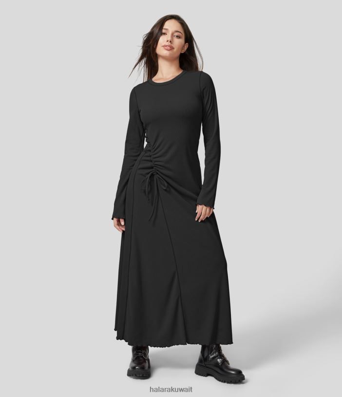 ملابس أسود TDP4N1238 نحيف Halara فستان ماكسي كاجوال بحاشية مضيئة وعقدة مضلعة وعقدة من الخس