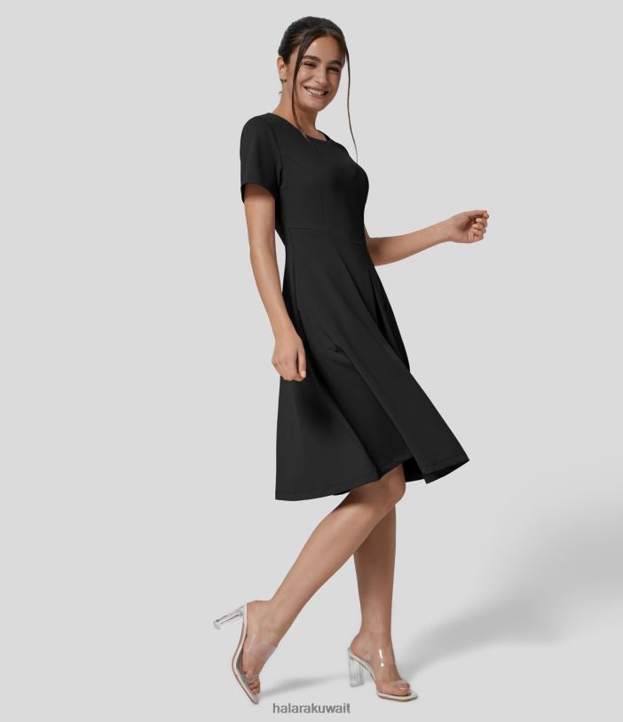 ملابس أسود TDP4N1247 نحيف Halara فستان عمل متوسط ​​الطول برقبة دائرية وجيب جانبي من Softlyzero Eco