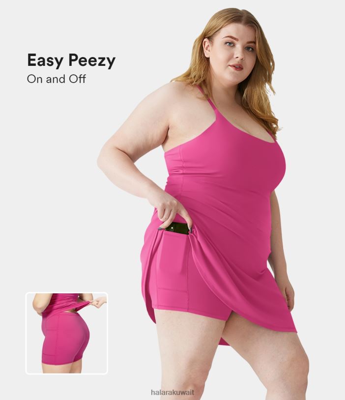 ملابس الفوشيه الأرجواني TDP4N1259 نحيف Halara فستان Softlyzero القطيفة بدون ظهر 2 في 1 للتمرين بالإضافة إلى الحجم اليومي - Wannabe-Easy Peezy