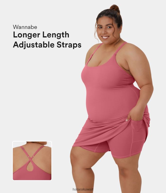 ملابس رياضية بيجونيا روج TDP4N1260 نحيف Halara فستان الأنشطة اليومي Softlyzero القطيفة بدون ظهر 2 في 1 مقاس كبير - طول أطول وأشرطة قابلة للتعديل