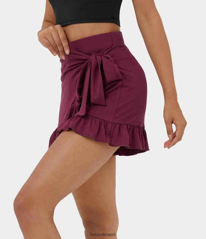 ملابس أحمر بنفسجي TDP4N1262 نحيف Halara شورت كاجوال فضفاض بخصر عالٍ وحاشية جانبية مكشكشة 3.5"