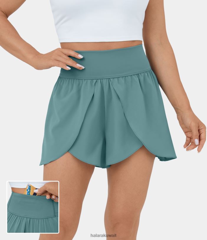 ملابس رياضية الأزرق المعدني TDP4N1264 نحيف Halara شورت رقص قصير بخصر عالٍ وجيب خلفي وحزام خصر انسيابي سريع الجفاف 3.5 بوصة