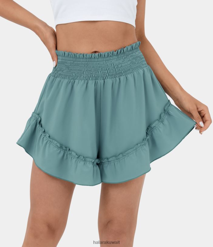 ملابس رياضية الأزرق المعدني TDP4N1268 نحيف Halara شورت رقص قصير متوسط ​​الارتفاع مكشكش ومتدفق وسريع الجفاف 3''