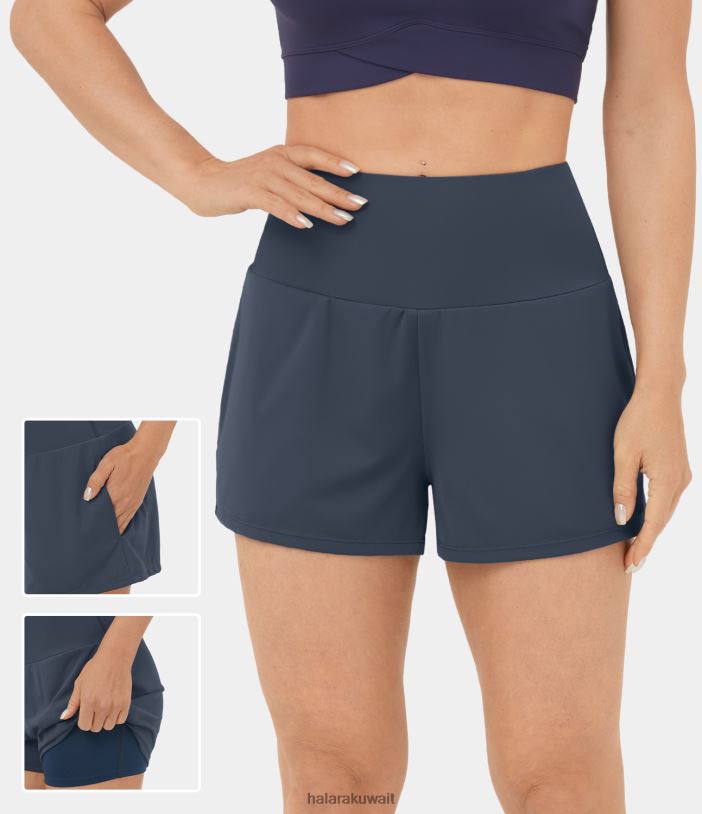 ملابس رياضية الضباب الرمادي الأزرق TDP4N1273 نحيف Halara شورت يوغا 2 في 1 بجيب جانبي عالي الخصر 2.5 بوصة