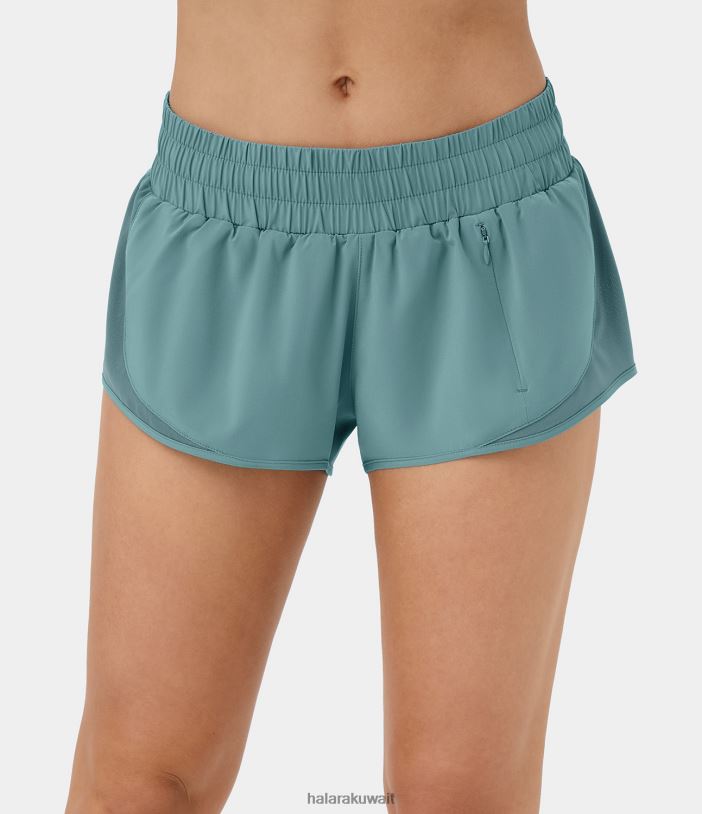 ملابس رياضية الأزرق المعدني TDP4N1276 نحيف Halara شورت جري منخفض الارتفاع من الداخل وجيب بسحاب 2 في 1 سريع الجفاف 2.5 بوصة