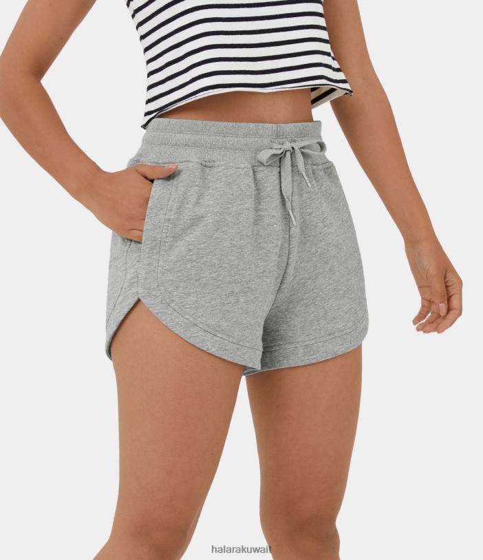 ملابس الضباب الرمادي TDP4N1278 نحيف Halara شورت قطني عالي الخصر برباط مضلع وجيب جانبي وحاشية دولفين مقاس 2.5 بوصة