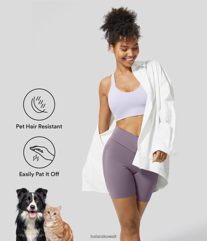 ملابس رياضية الكركديه الأرجواني TDP4N1283 نحيف Halara باتيتوف شورت راكب الدراجة النارية ذو الجيب الجانبي المقاوم لشعر الحيوانات الأليفة 7 بوصة