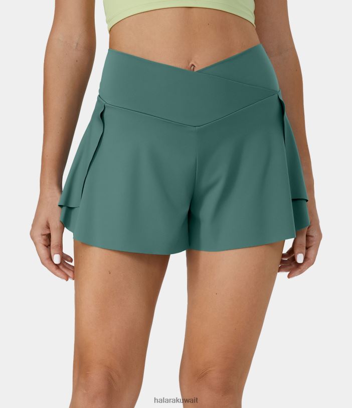 ملابس رياضية إبداعي TDP4N1295 نحيف Halara شورت كاجوال بخصر عالٍ وجيب جانبي متقاطع 2 في 1 3 بوصة