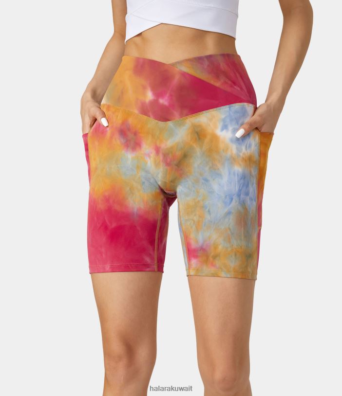 ملابس رياضية إبداعي TDP4N1301 نحيف Halara شورت يوغا مصبوغ بجيب جانبي متقاطع 7 بوصة