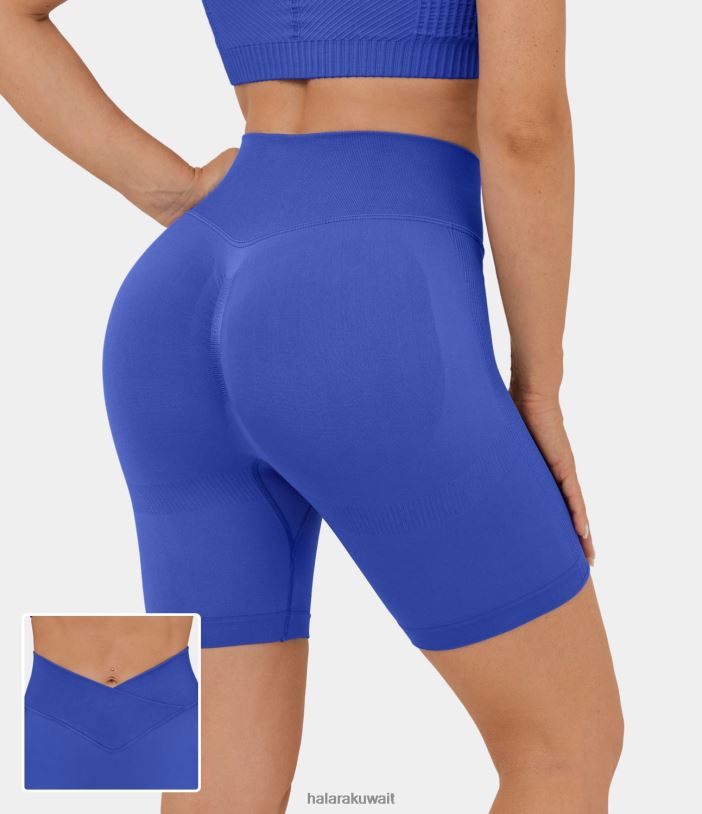 ملابس رياضية لوتس الأزرق TDP4N1303 نحيف Halara شورت يوجا لراكبي الدراجات النارية مكشكش وخصر عالي وتدفق سلس