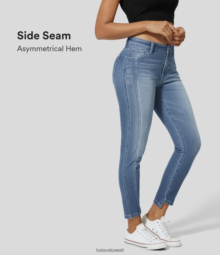 ملابس الدنيم السماوي الداكن TDP4N1311 نحيف Halara جينز سحري متوسط ​​الارتفاع وسحاب وجيوب متعددة ومتماسك ومطاط