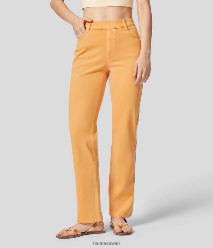 ملابس الدنيم الحمضيات عطرة TDP4N1317 نحيف Halara جينز سحري عالي الخصر وجيوب متعددة وساق مستقيمة وملون ومتماسك ومطاط