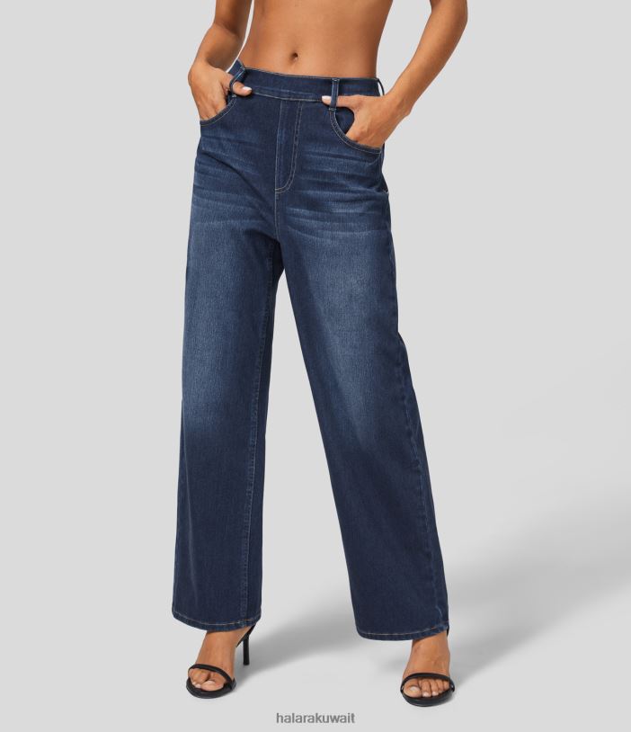 ملابس طلاء الدنيم الأزرق TDP4N1324 نحيف Halara جينز سحري عالي الخصر وجيوب متعددة ومغسول ومتماسك غير رسمي