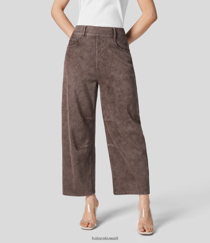 ملابس الصخر الزيتي الدنيم المغسول TDP4N1333 نحيف Halara جينز مدبب متوسط ​​الارتفاع متعدد الجيوب ملون وقابل للتمدد كاجوال