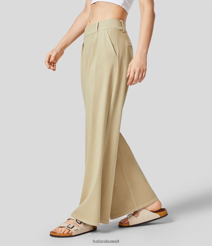 ملابس اليشم الخيزران الدنيم الأخضر TDP4N1341 نحيف Halara جينز سحري متوسط ​​الارتفاع وجيب جانبي ملون ومطاط ومتماسك كاجوال واسع الساق