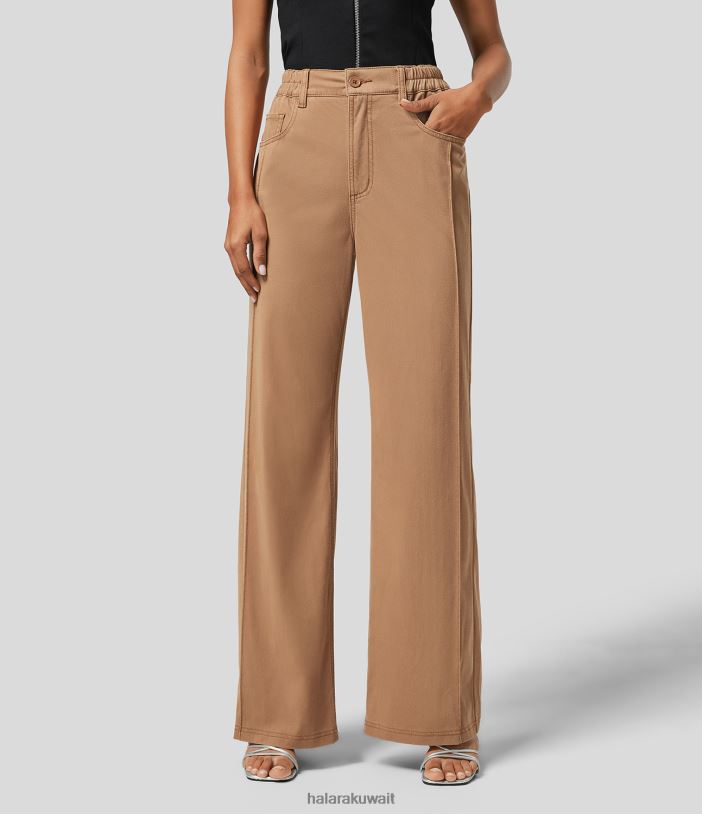 ملابس الدنيم كعكة البرتقال TDP4N1346 نحيف Halara جينز كاجوال بأزرار ارتفاع متوسط ​​وسحاب وجيوب متعددة وساق واسعة وملونة ومتماسكة وقابلة للتمدد