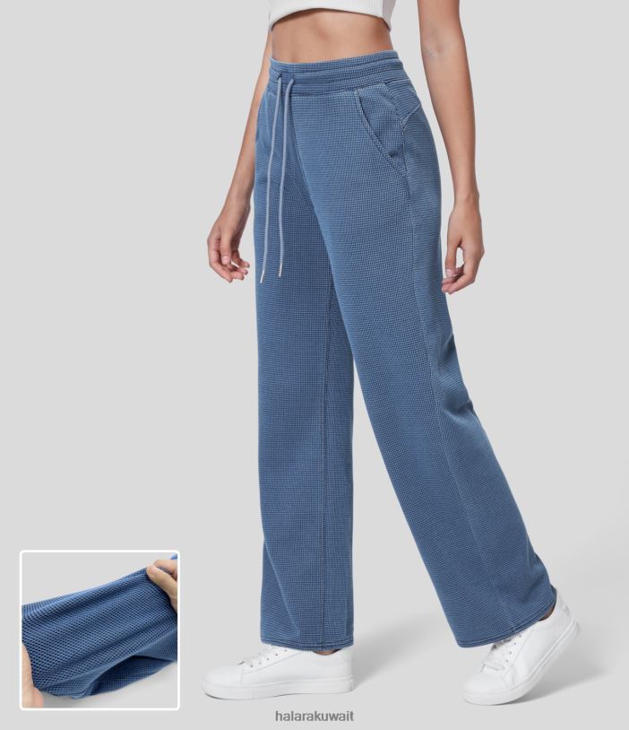 ملابس الهراء الأزرق الفاتح TDP4N1351 نحيف Halara جينز كاجوال بخصر عالٍ ورباط وجيب جانبي وساق مستقيمة ومتماسك ومتماسك