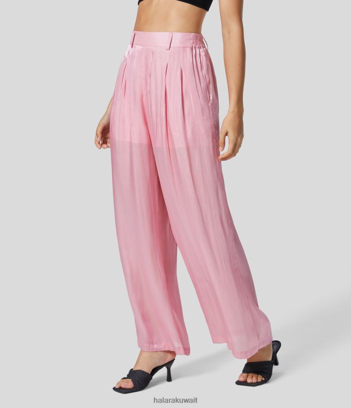 ملابس ارتفعت الرومانسية TDP4N135 نحيف Halara بنطال كاجوال واسع الساق واسع الخصر وجيب جانبي مطوي 2 في 1