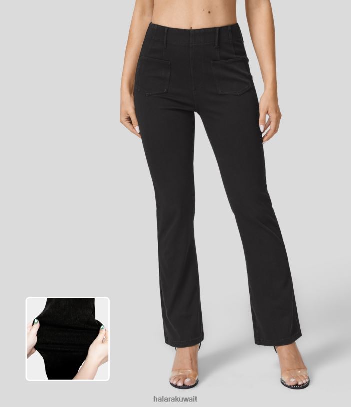 ملابس الدنيم الأسود TDP4N1360 نحيف Halara جينز سحري متوسط ​​الارتفاع وجيب أمامي جانبي ومتماسك قابل للتمدد