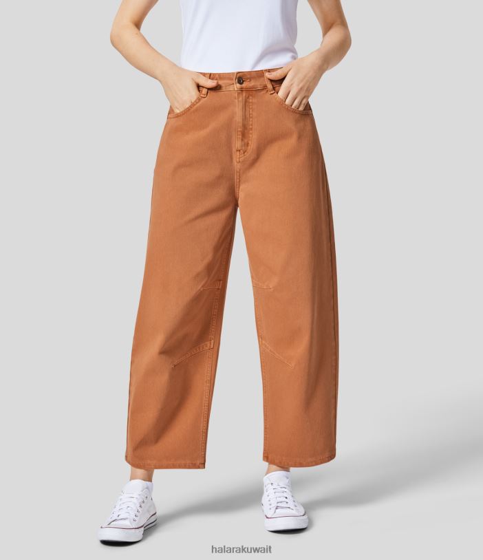 ملابس الدنيم القرمزي TDP4N1366 نحيف Halara جينز مدبب بأزرار سحرية متوسطة الارتفاع وجيوب متعددة ومتماسكة ومطاطة وغير رسمية