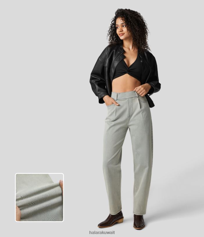 ملابس الدنيم الكبريت الرمادي TDP4N1374 نحيف Halara جينز ماجيك عالي الخصر وجيوب متعددة ومغسول وملون ومطاط كاجوال للأم