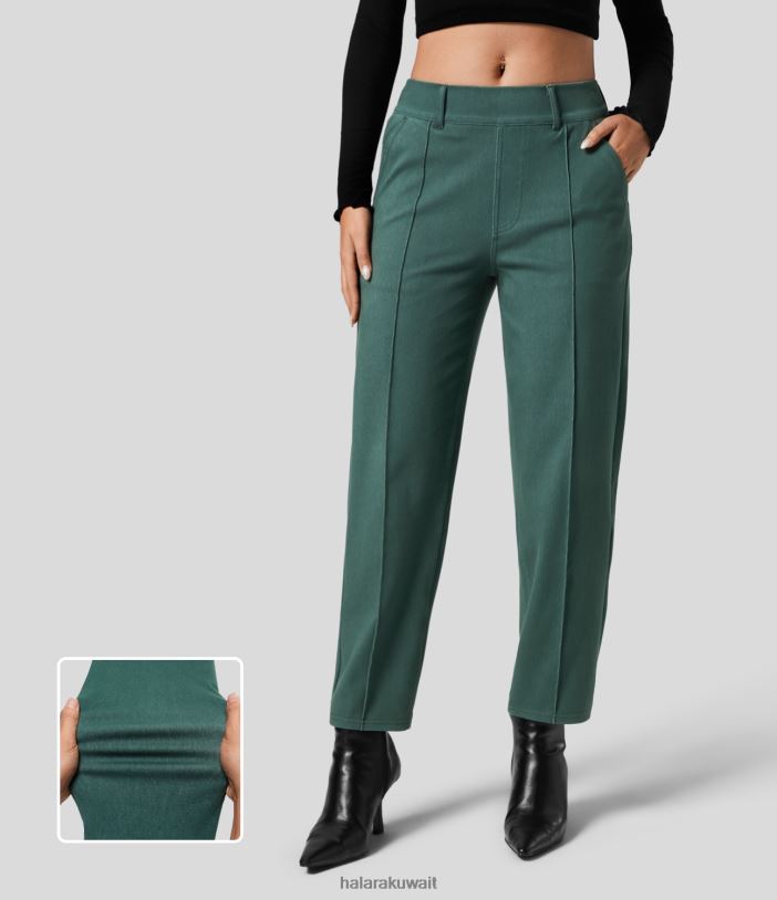 ملابس الدنيم الأخضر الغابات المطيرة TDP4N1376 نحيف Halara جينز مدبب كاجوال بخصر عالٍ وجيب جانبي ملون وقابل للتمدد