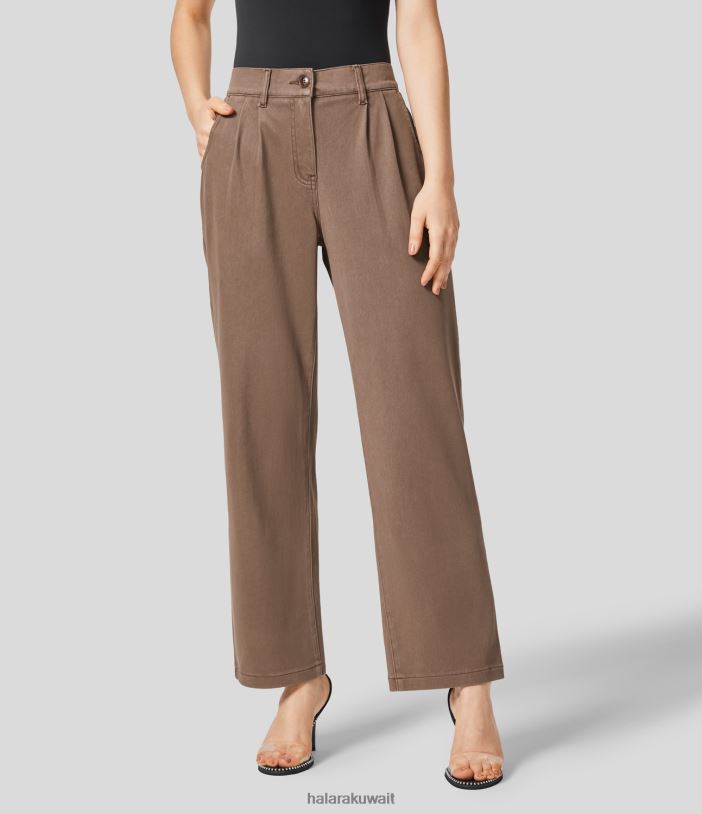 ملابس كوكو الدنيم TDP4N1382 نحيف Halara جينز كاجوال بزر متوسط ​​الارتفاع وسحاب وجيب جانبي مطوي وساق مستقيمة ملون ومتماسك ومتماسك