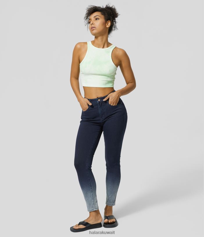 ملابس الدنيم التدرج الأزرق السماوي TDP4N1391 نحيف Halara جينز سحري متوسط ​​الارتفاع وسحاب وجيوب متعددة متدرجة ومتماسكة وقابلة للتمدد