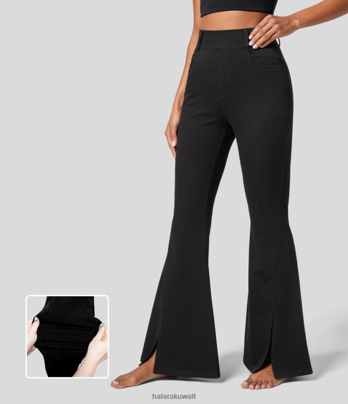 ملابس الدنيم الأسود TDP4N1402 نحيف Halara جينز سحري عالي الخصر وجيب جانبي وحاشية مقسمة ومتماسكة ومطاطة كاجوال بطول كامل