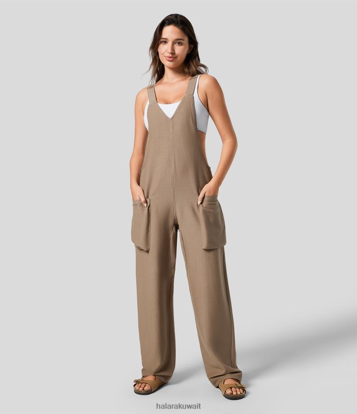 ملابس إبداعي TDP4N1404 نحيف Halara ملابس كاجوال مريحة برقبة على شكل حرف V وجيب جانبي ملون وقابل للتمدد من الدنيم