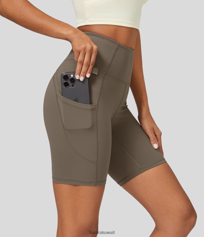 ملابس رياضية بني الفجر TDP4N1416 نحيف Halara شورت Ultraculpt عالي الخصر بجيب جانبي لراكبي الدراجات مقاس 7 بوصات