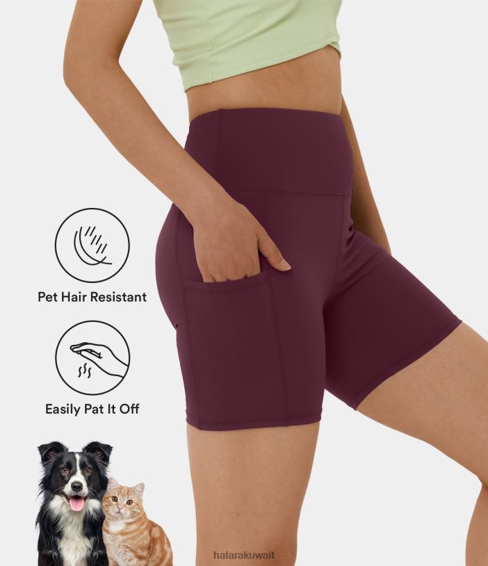 ملابس رياضية الماهوجني الأحمر TDP4N1420 نحيف Halara باتيتوف شورت لراكبي الدراجات النارية بجيب جانبي عالي الخصر ومقاوم لشعر الحيوانات الأليفة 5 بوصة