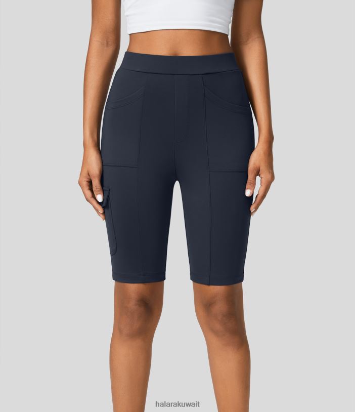 ملابس رياضية منتصف الليل الأزرق TDP4N1422 نحيف Halara شورت عالي الخصر بجيوب متعددة لراكبي الدراجات النارية مقاس 8 بوصات