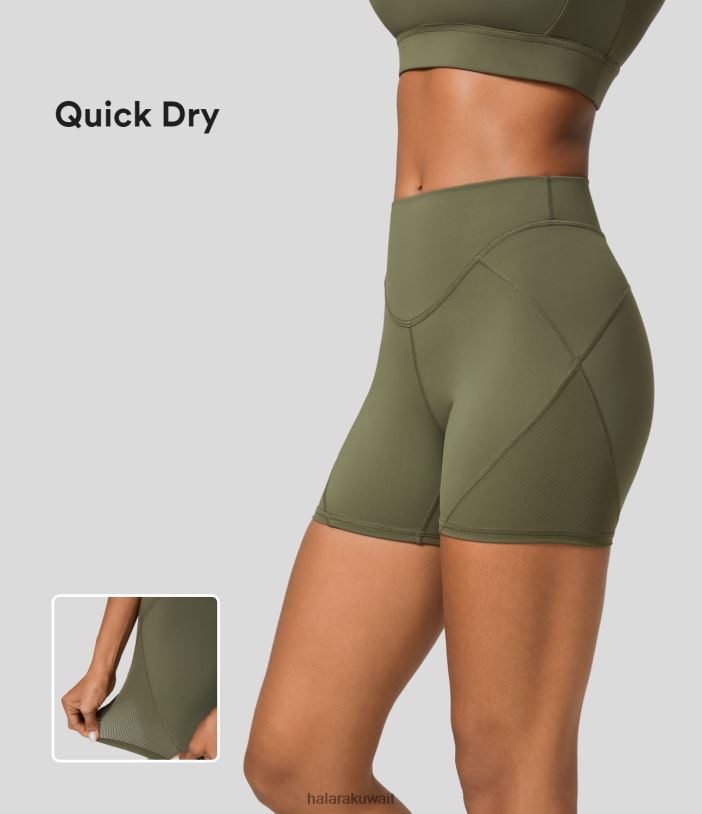 ملابس رياضية العشب الرمادي الأخضر TDP4N1424 نحيف Halara شورت Speedwave متوسط ​​الارتفاع وخياطة علوية وسريع الجفاف لراكبي الدراجات النارية 4 بوصة
