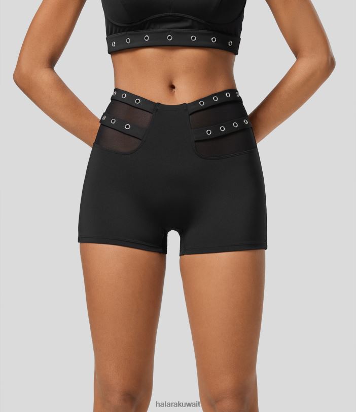 ملابس رياضية أسود TDP4N1425 نحيف Halara شورت Softlyzero Airy متوسط ​​الارتفاع على شكل حرف V شبكي متباين كاجوال ملمس رائع 3 بوصة