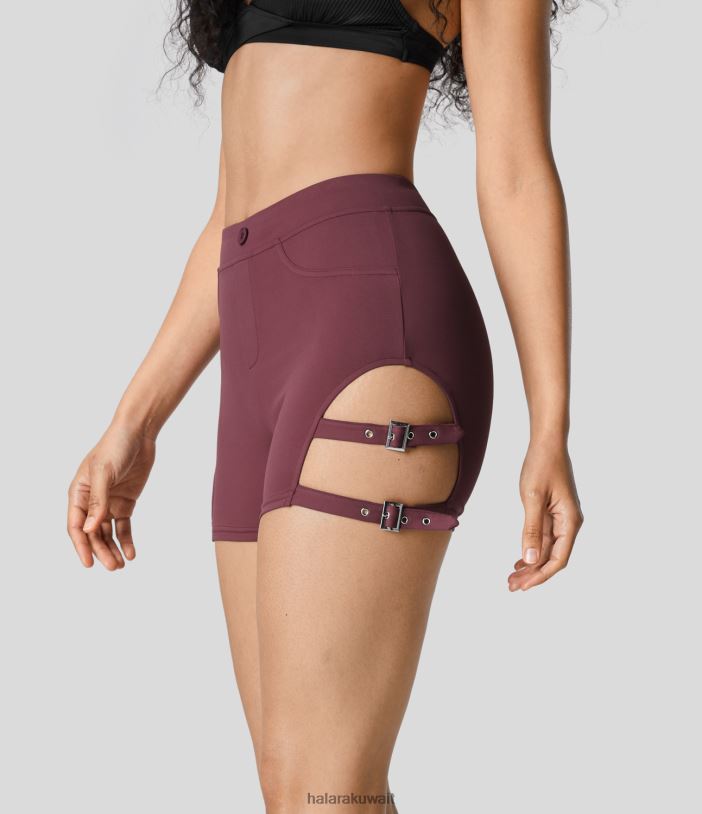 ملابس رياضية الماهوجني الأحمر TDP4N1427 نحيف Halara شورت كاجوال لراكبي الدراجات النارية بخصر عالٍ وإبزيم قابل للتعديل 3''