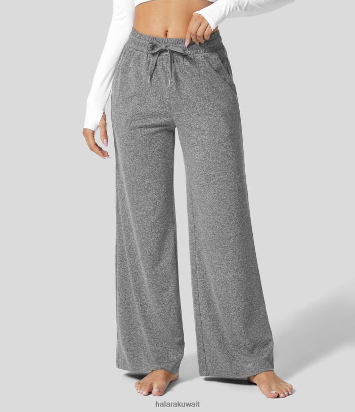 ملابس رياضية رمادي فاتح مرقش TDP4N142 نحيف Halara سروال يوجا واسع الساق وجيب جانبي برباط متوسط ​​الارتفاع