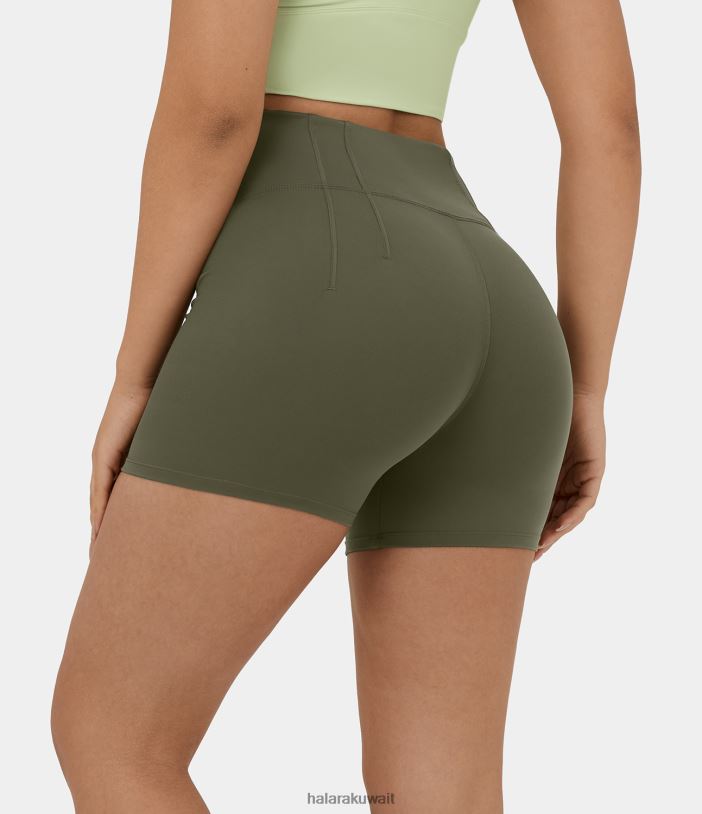 ملابس رياضية العشب الرمادي الأخضر TDP4N1435 نحيف Halara شورت Softlyzero من القطيفة عالي الخصر لراكبي الدراجات النارية لليوجا 5 بوصة