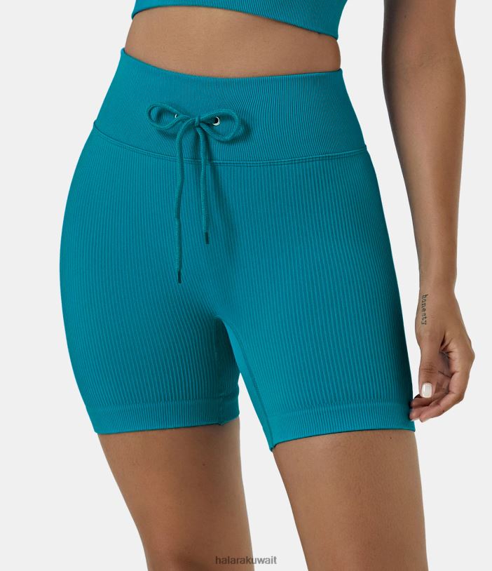 ملابس رياضية بط نهري صغير TDP4N1439 نحيف Halara شورت لراكبي الدراجات النارية ذو خصر عالٍ ومتماسك ومضلع برباط