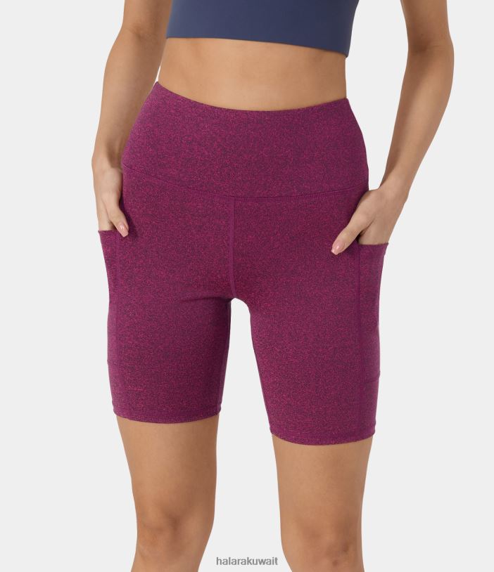 ملابس رياضية كستنائي أحمر رمادي TDP4N1444 نحيف Halara شورت يوجا لراكبي الدراجات النارية بجيب جانبي وخصر عالي 7 بوصات