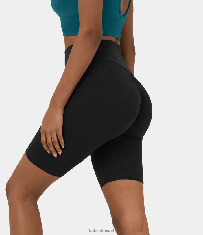 ملابس رياضية أسود TDP4N1445 نحيف Halara شورت لراكبي الدراجات النارية من قماش الجاكار ذو خصر عالٍ وحزام خصر على شكل حرف V وتدفق سلس